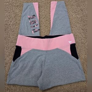 PINK Victoria's Secret Large Tropical Floral Spellout Leggings Tights Vintage